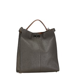 FENDI Peekaboo X-Lite Handbag Shoulder Bag 7V47 Grey Leather Women's