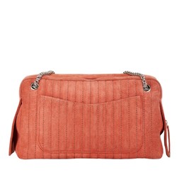 Chanel Mademoiselle Coco Mark Chain Tote Bag Orange Pink Suede Women's CHANEL