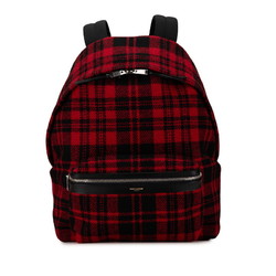 Saint Laurent Check City Backpack 326865 Red Black Wool Leather Men's SAINT LAURENT