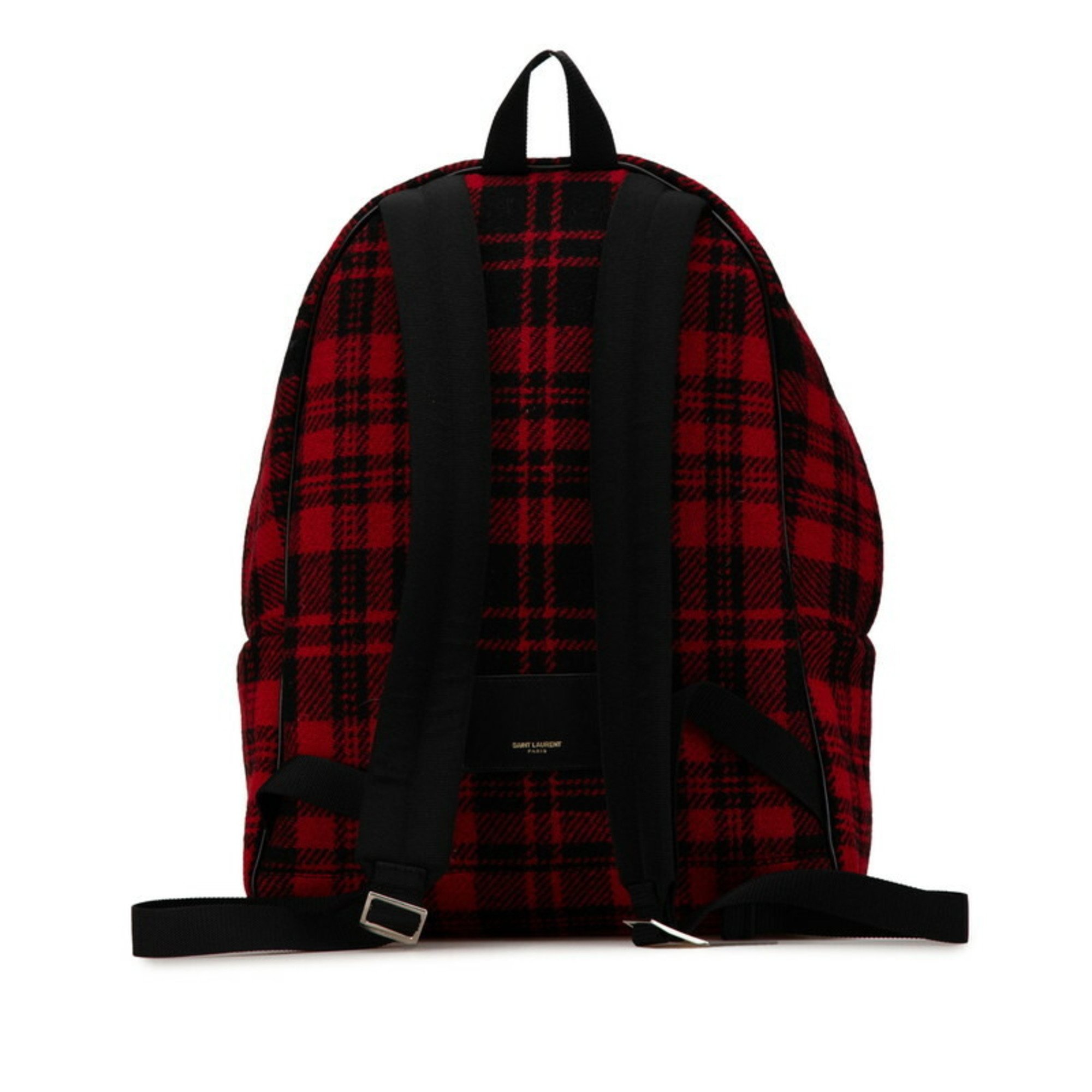 Saint Laurent Check City Backpack 326865 Red Black Wool Leather Men's SAINT LAURENT