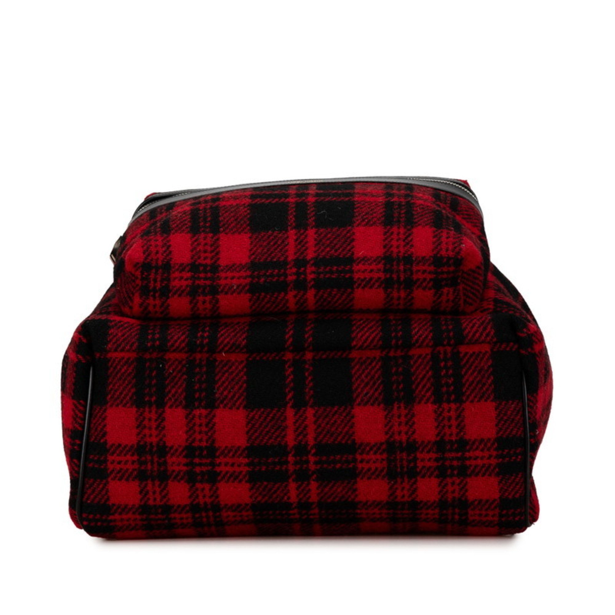 Saint Laurent Check City Backpack 326865 Red Black Wool Leather Men's SAINT LAURENT