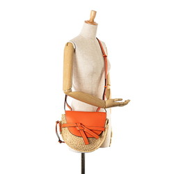 LOEWE Anagram Gate Bag Shoulder 061851 Orange Beige Raffia Leather Women's