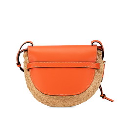 LOEWE Anagram Gate Bag Shoulder 061851 Orange Beige Raffia Leather Women's