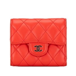 Chanel Matelasse Coco Mark Small Wallet Bi-fold Orange Lambskin Women's CHANEL