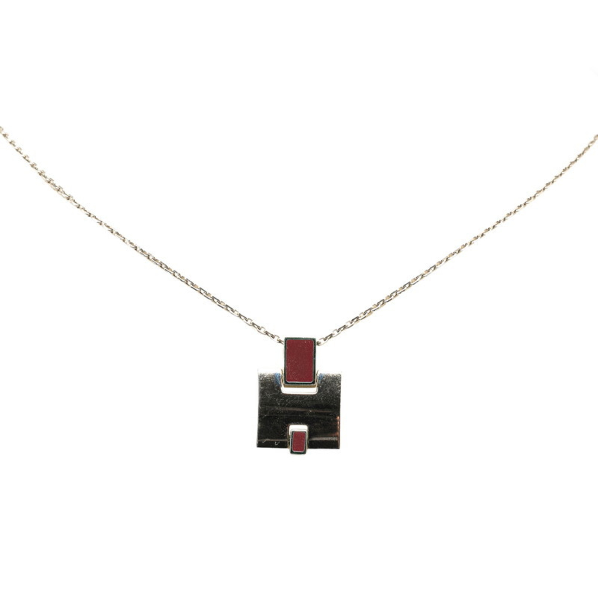 Hermes H motif Eileen necklace silver wine red metal women's HERMES