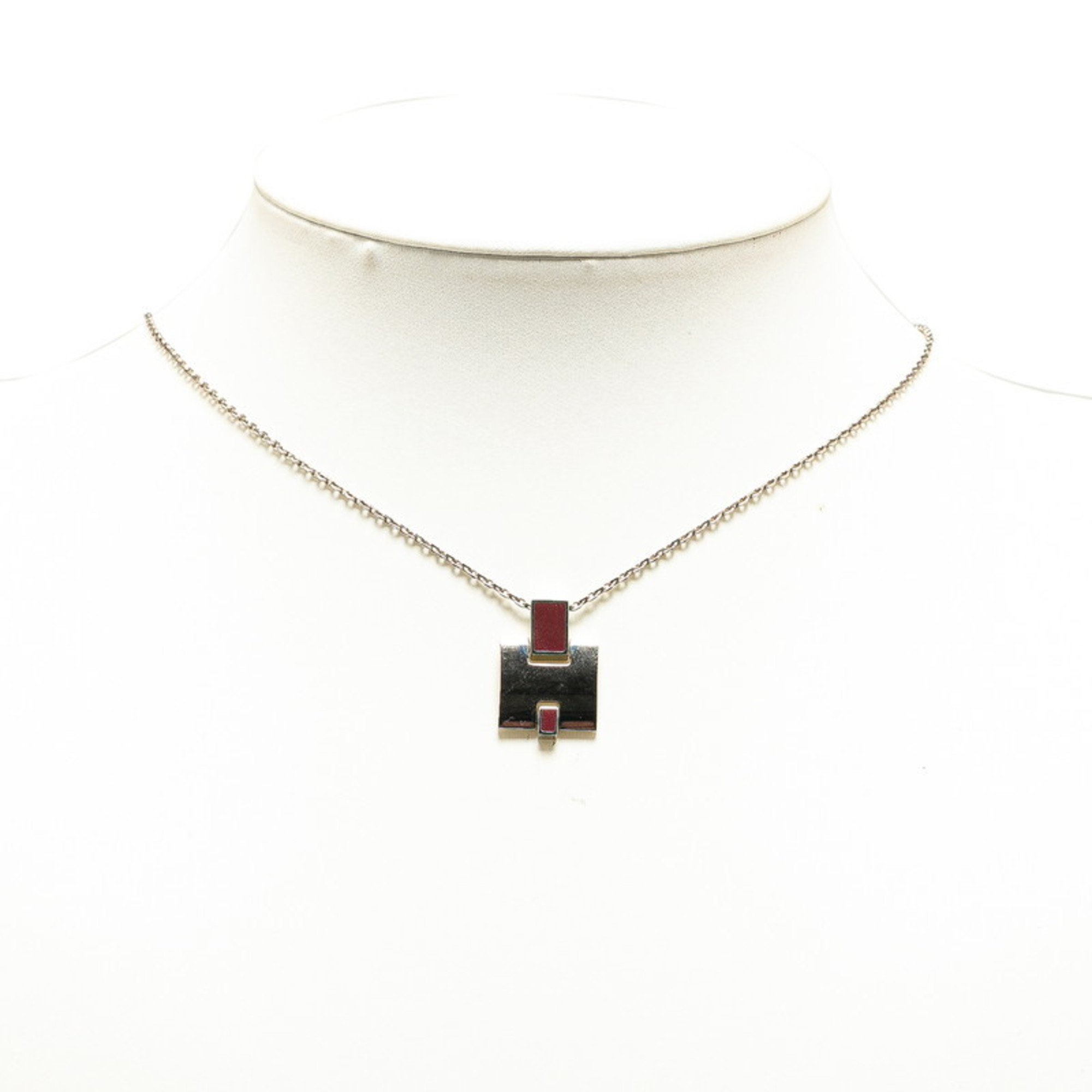 Hermes H motif Eileen necklace silver wine red metal women's HERMES