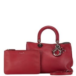 Christian Dior Dior Lady Shoulder Bag Red Leather Women's