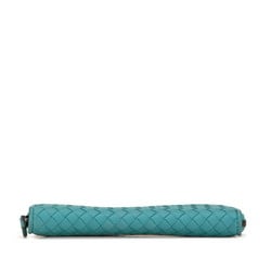 Bottega Veneta Intrecciato Round Long Wallet Light Blue Green Leather Women's BOTTEGAVENETA