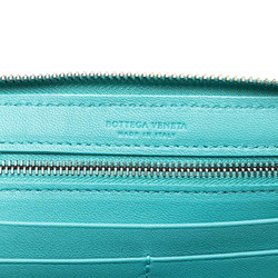 Bottega Veneta Intrecciato Round Long Wallet Light Blue Green Leather Women's BOTTEGAVENETA