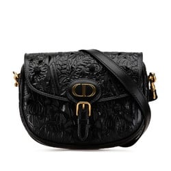 Christian Dior Dior Bobby Medium Flower Motif Shoulder Bag Black Leather Women's