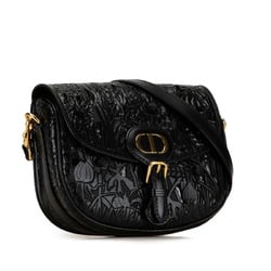 Christian Dior Dior Bobby Medium Flower Motif Shoulder Bag Black Leather Women's