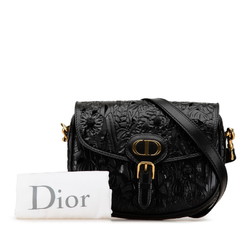 Christian Dior Dior Bobby Medium Flower Motif Shoulder Bag Black Leather Women's