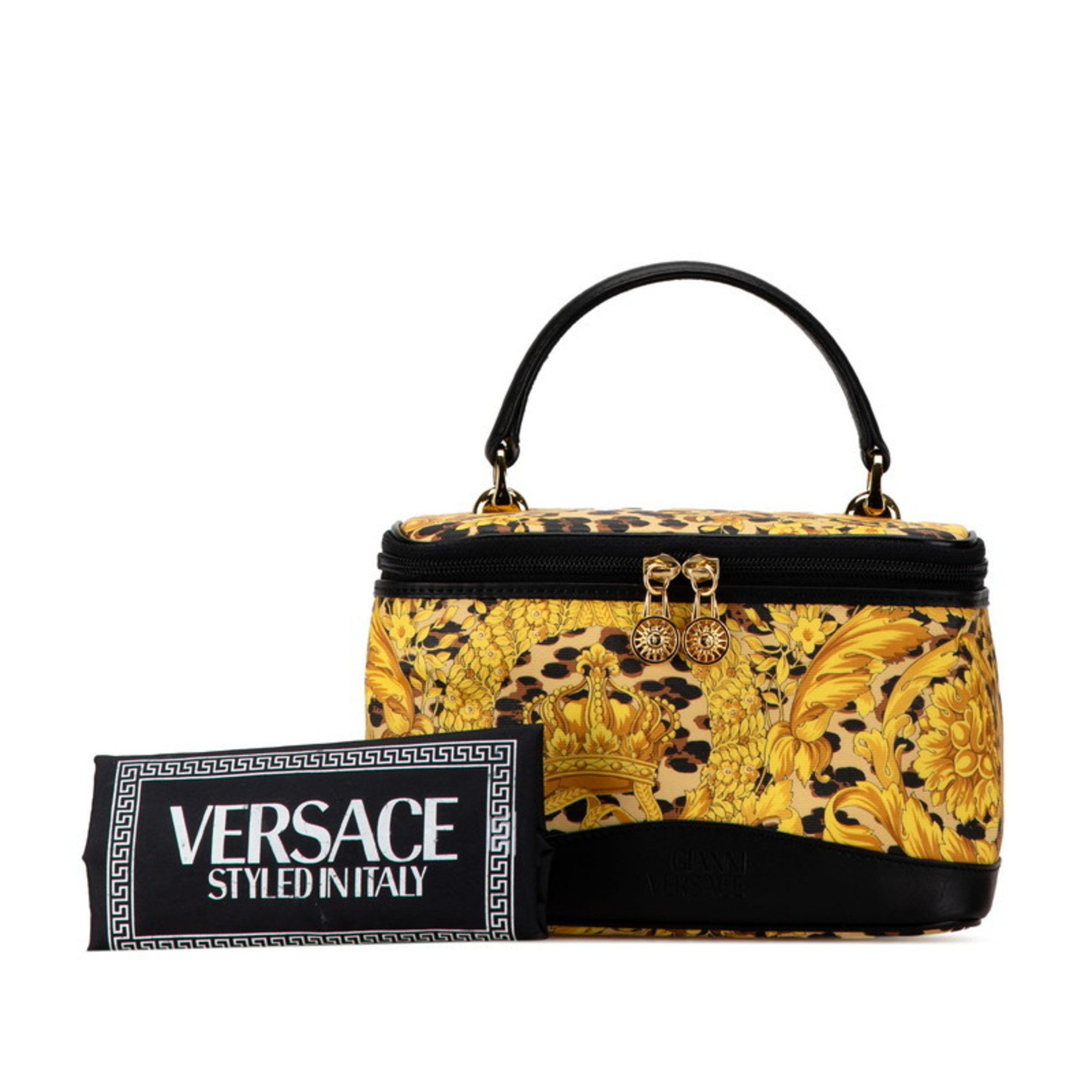 Versace Sunburst Vanity Bag Yellow Black PVC Leather Women's VERSACE