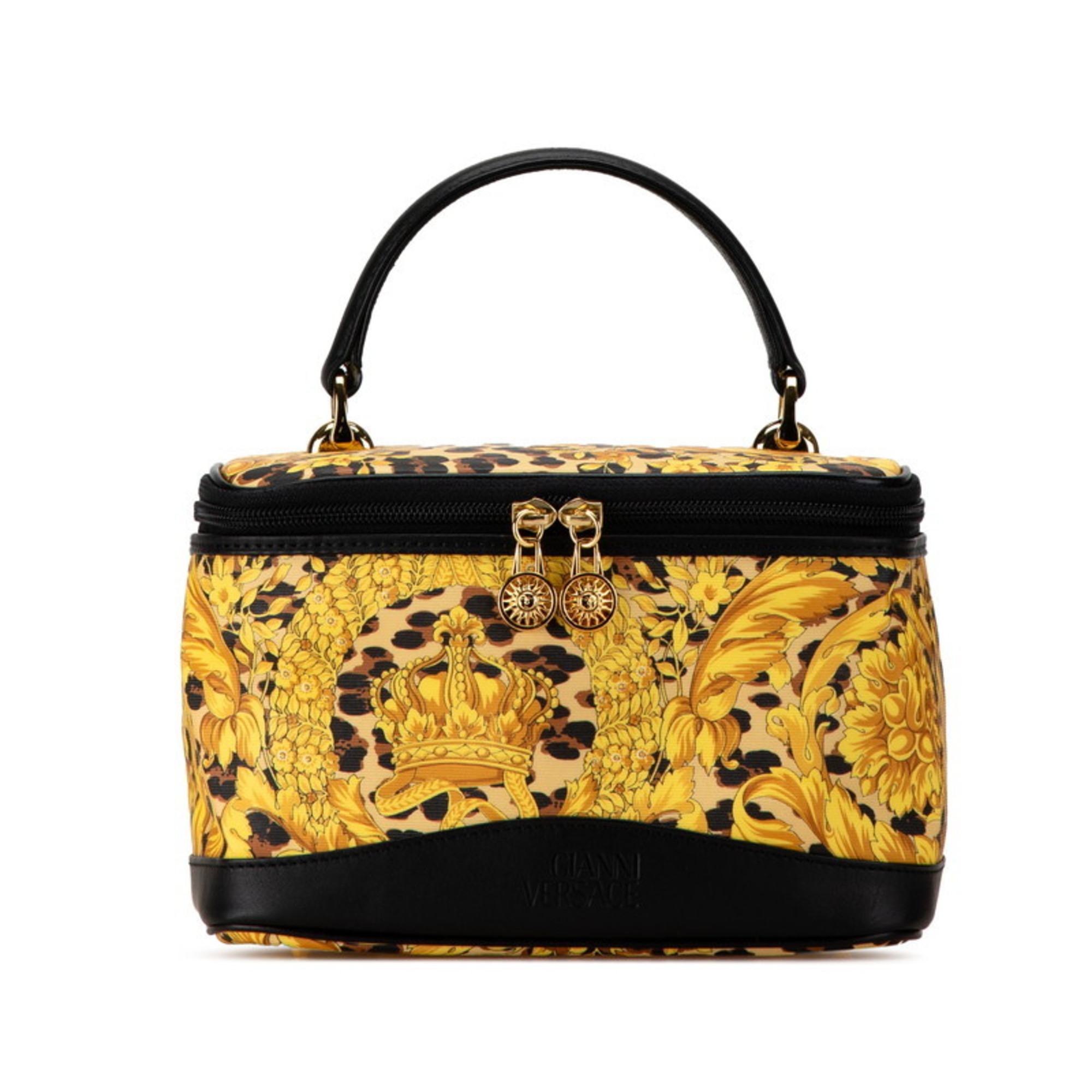 Versace Sunburst Vanity Bag Yellow Black PVC Leather Women's VERSACE