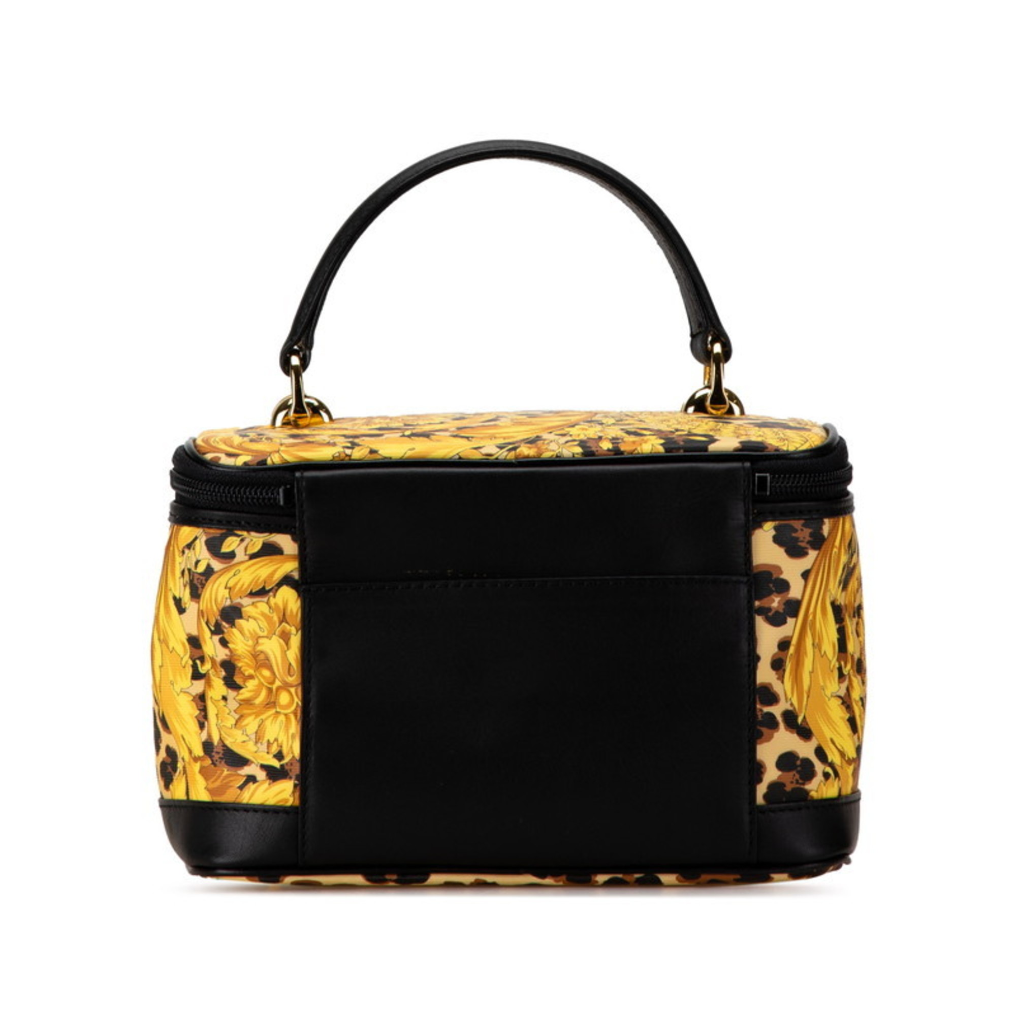 Versace Sunburst Vanity Bag Yellow Black PVC Leather Women's VERSACE