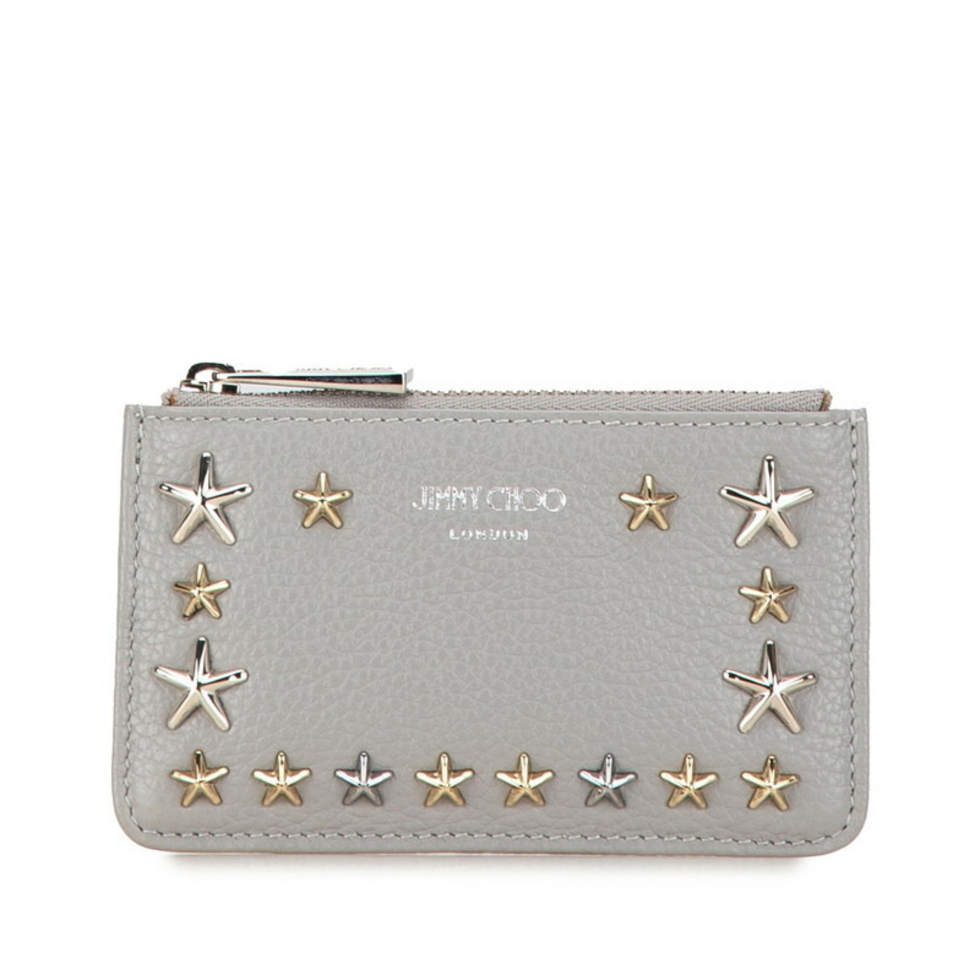 Jimmy Choo Star Studs Coin Case, Grey Leather, Women's JIMMY CHOO