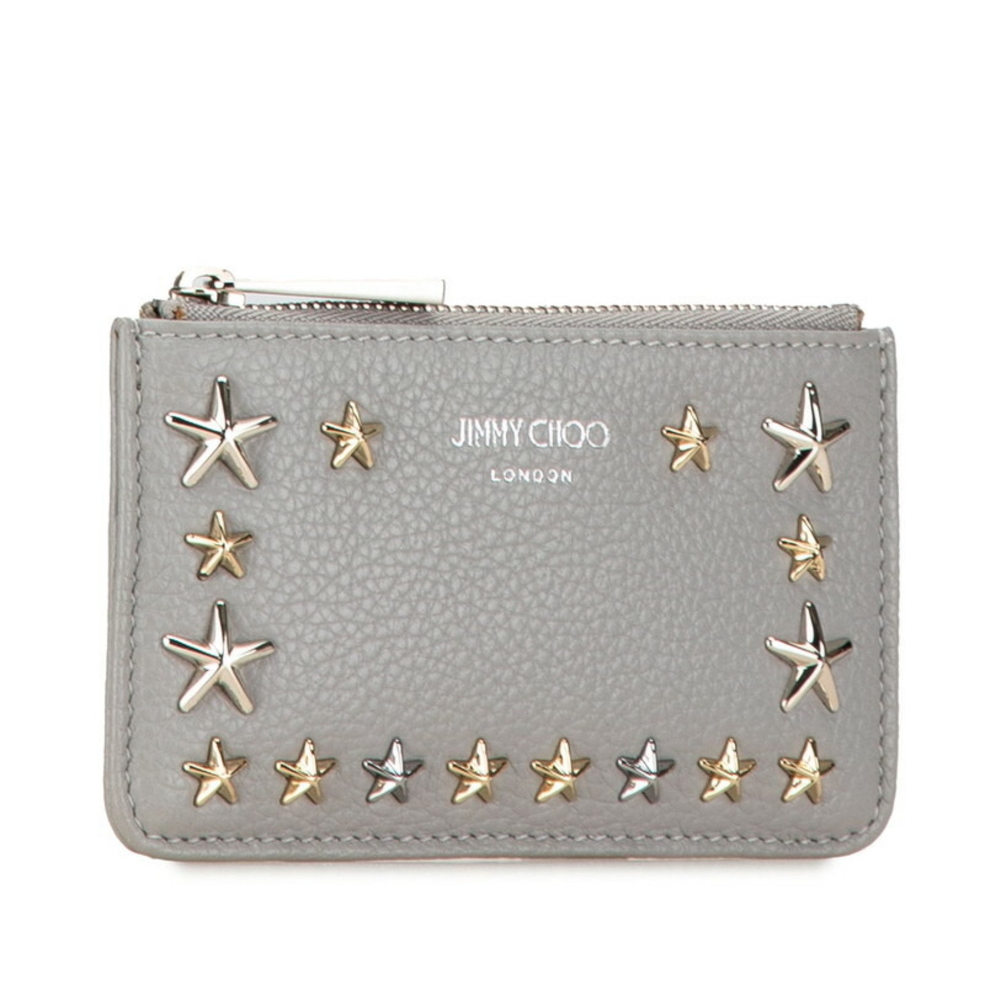 Jimmy Choo Star Studs Coin Case, Grey Leather, Women's JIMMY CHOO