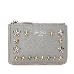 Jimmy Choo Star Studs Coin Case, Grey Leather, Women's JIMMY CHOO