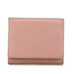 LOEWE Anagram Tri-fold Wallet Compact Pink Leather Women's