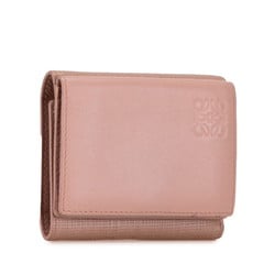 LOEWE Anagram Tri-fold Wallet Compact Pink Leather Women's