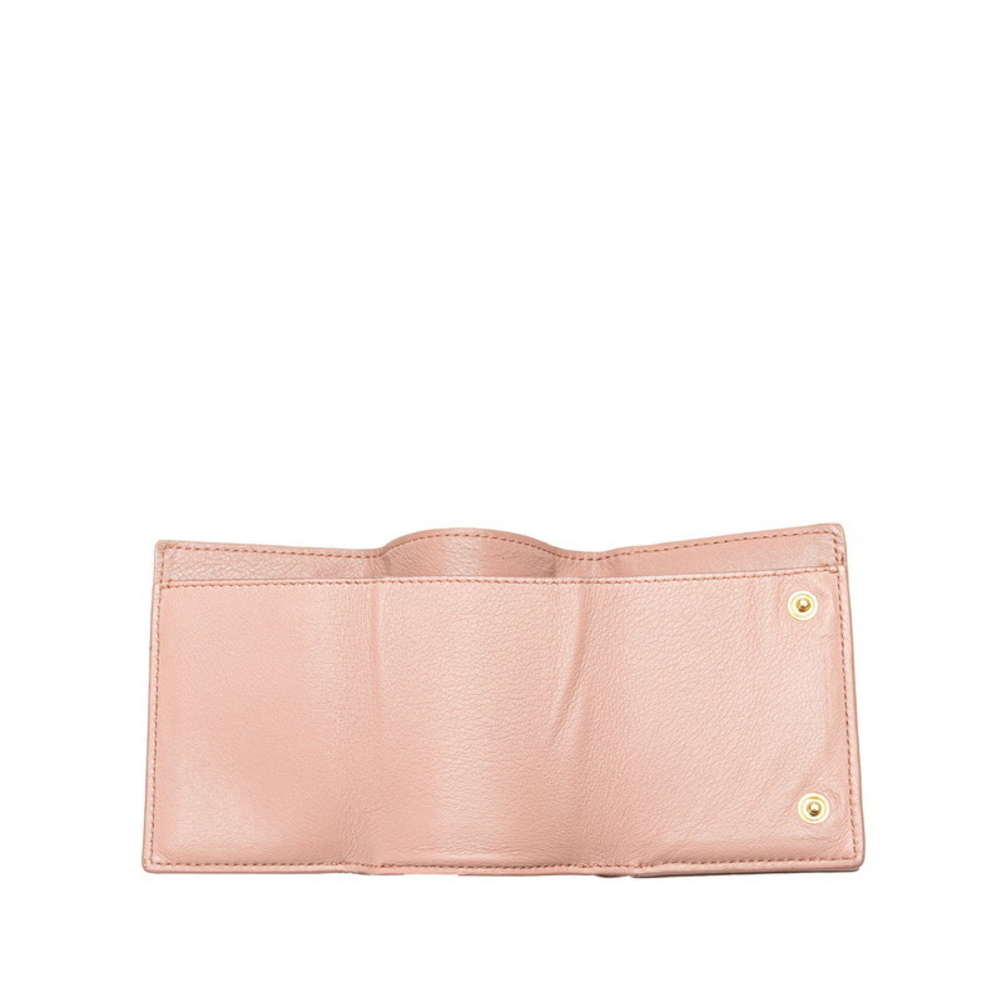 LOEWE Anagram Tri-fold Wallet Compact Pink Leather Women's