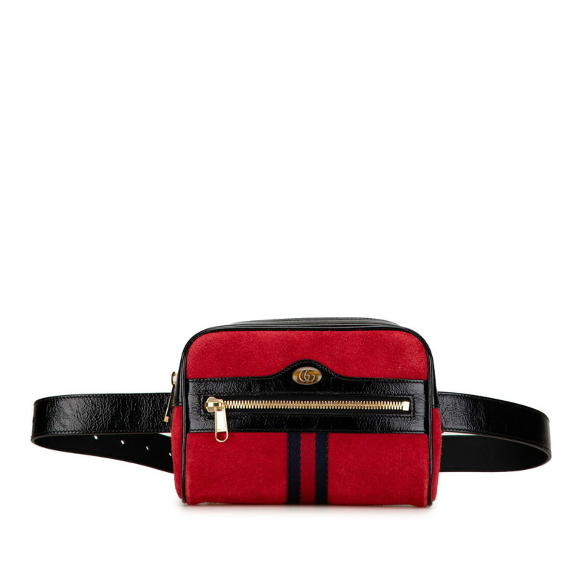 Gucci Web Ophidia Sherry Line Waist Bag Belt 517076 Red Black Suede Patent Leather Women's GUCCI