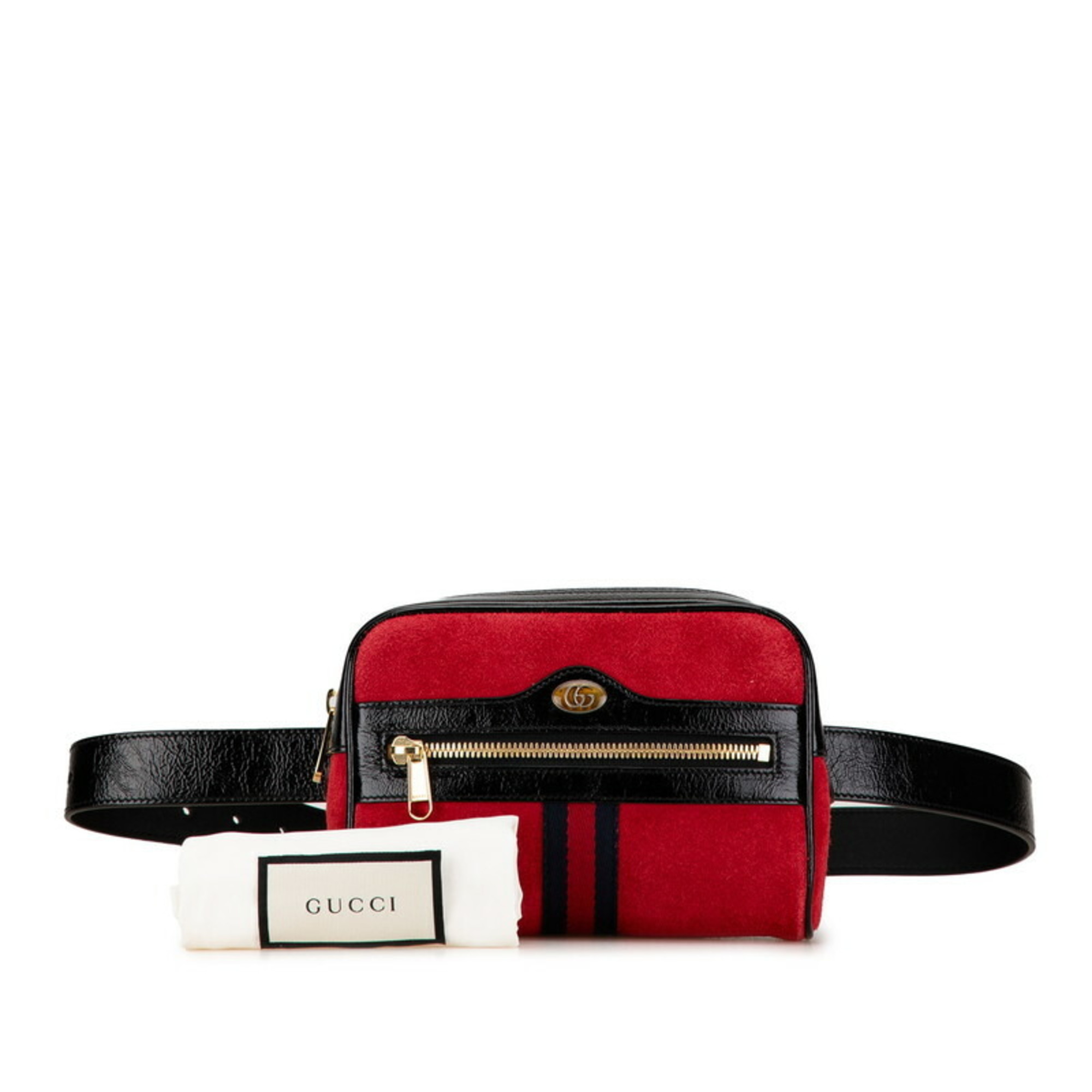 Gucci Web Ophidia Sherry Line Waist Bag Belt 517076 Red Black Suede Patent Leather Women's GUCCI