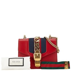 Gucci Sylvie Small Sherry Line Chain Shoulder Bag 481666 Red Leather Women's GUCCI