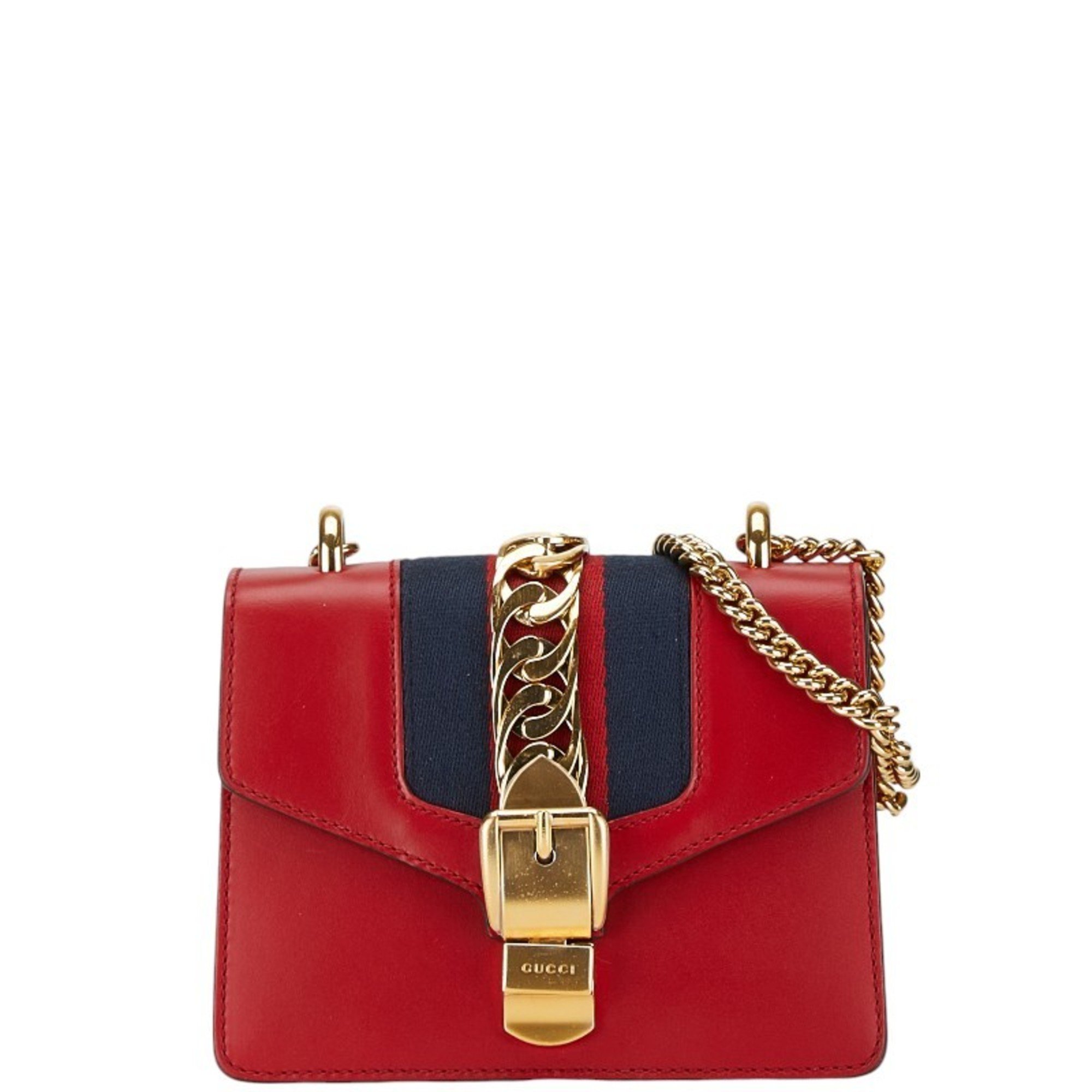 Gucci Sylvie Small Sherry Line Chain Shoulder Bag 481666 Red Leather Women's GUCCI