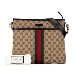 Gucci GG Canvas Sherry Line Shoulder Bag 388926 Beige Black Leather Women's GUCCI