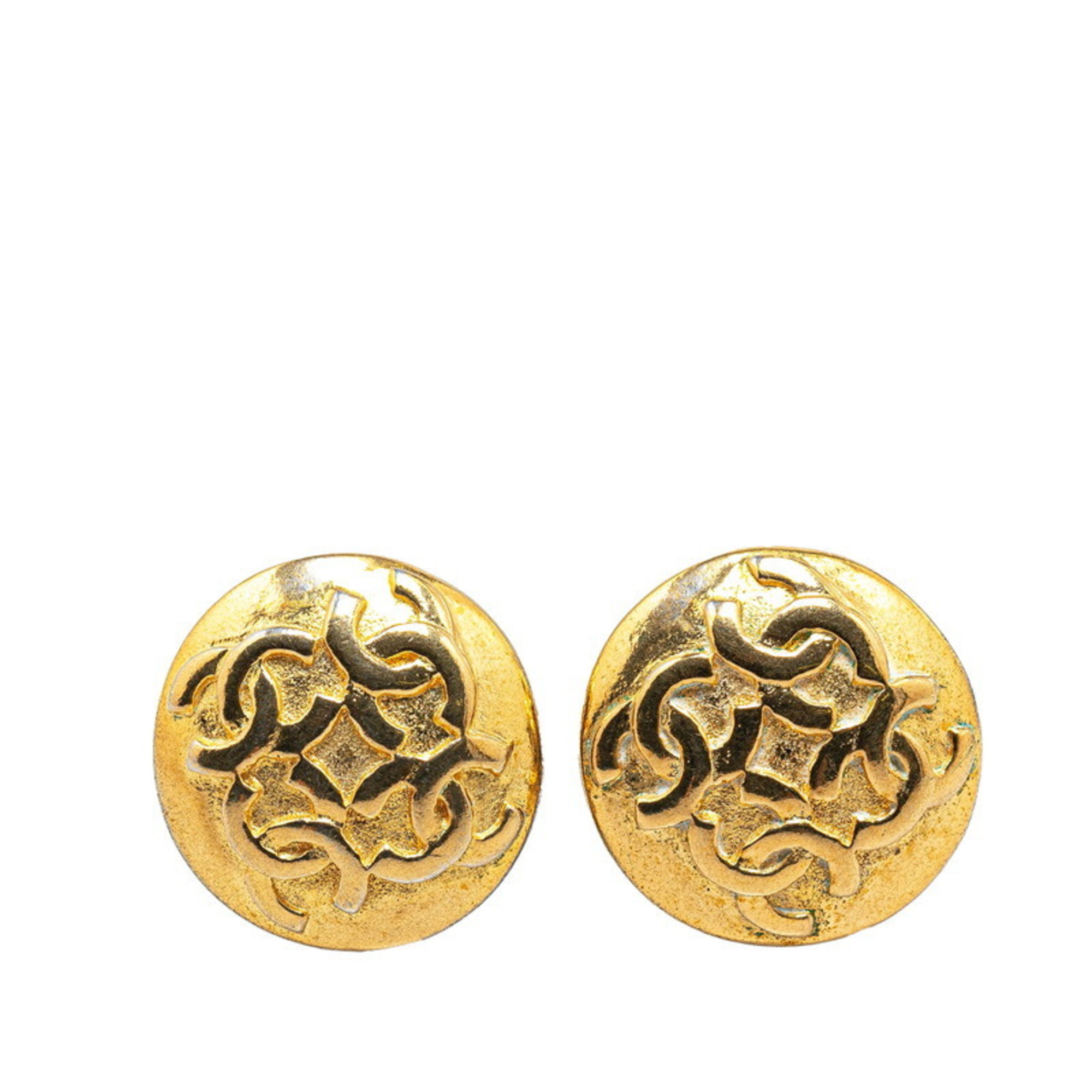 Chanel Coco Mark Round Earrings Gold Plated Women's CHANEL