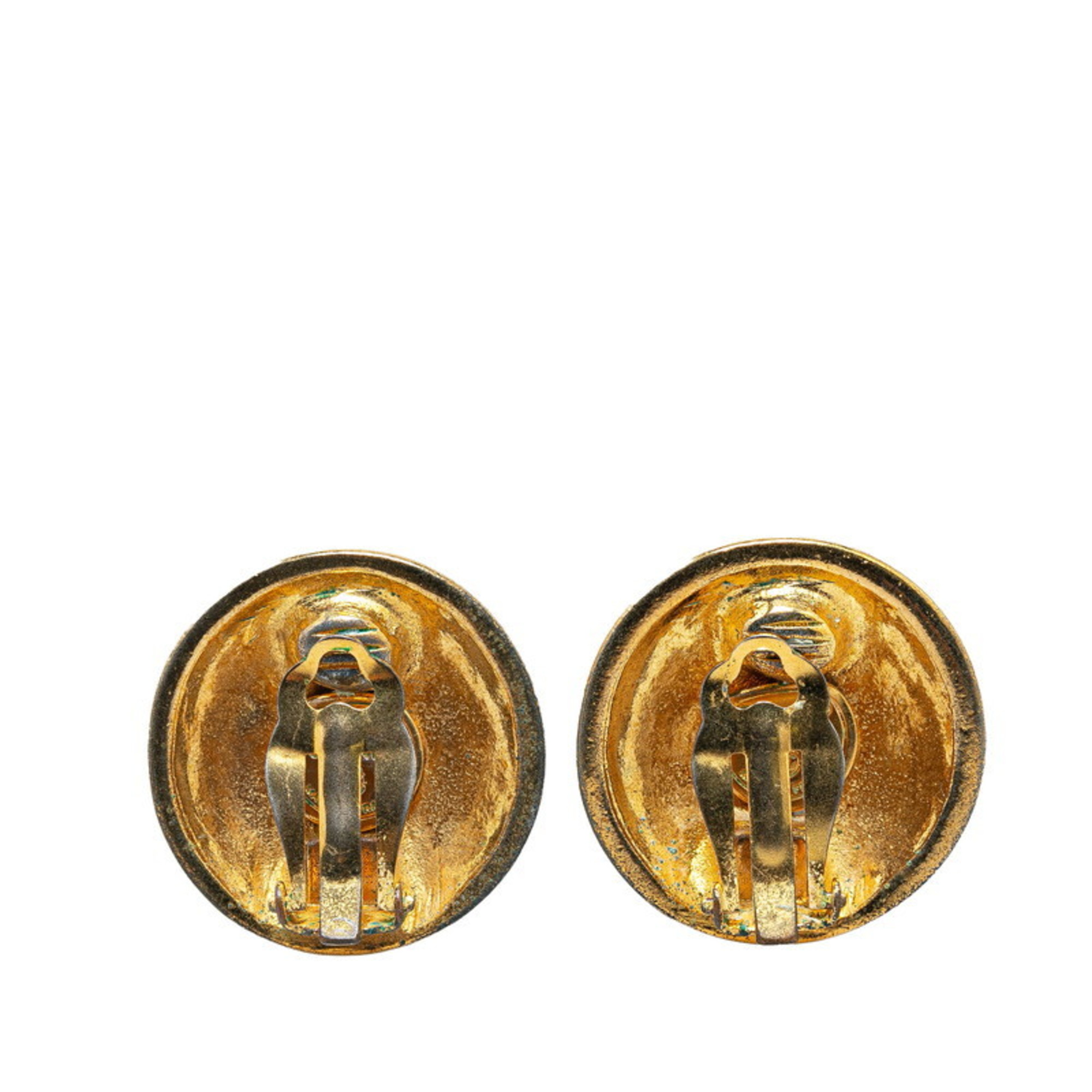 Chanel Coco Mark Round Earrings Gold Plated Women's CHANEL