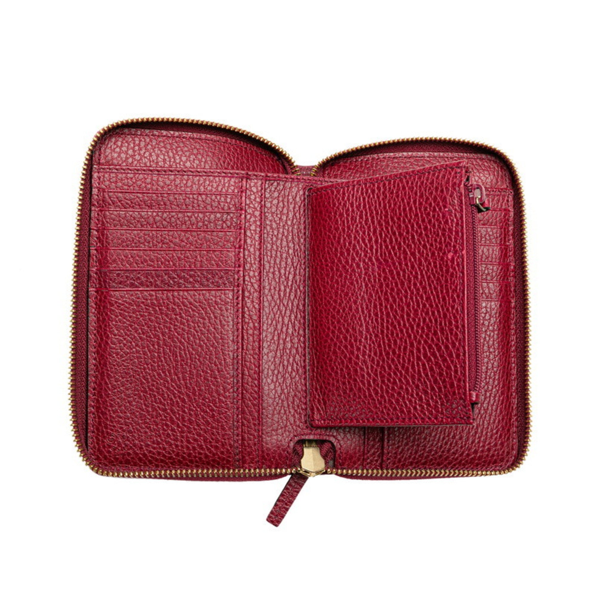 Gucci Round Long Wallet 420113 Wine Red Leather Women's GUCCI