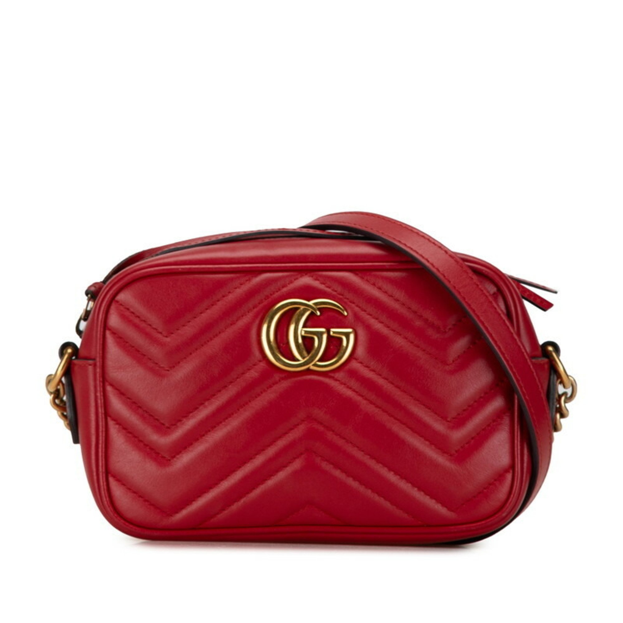 Gucci GG Marmont Shoulder Bag 447632 Red Leather Women's GUCCI