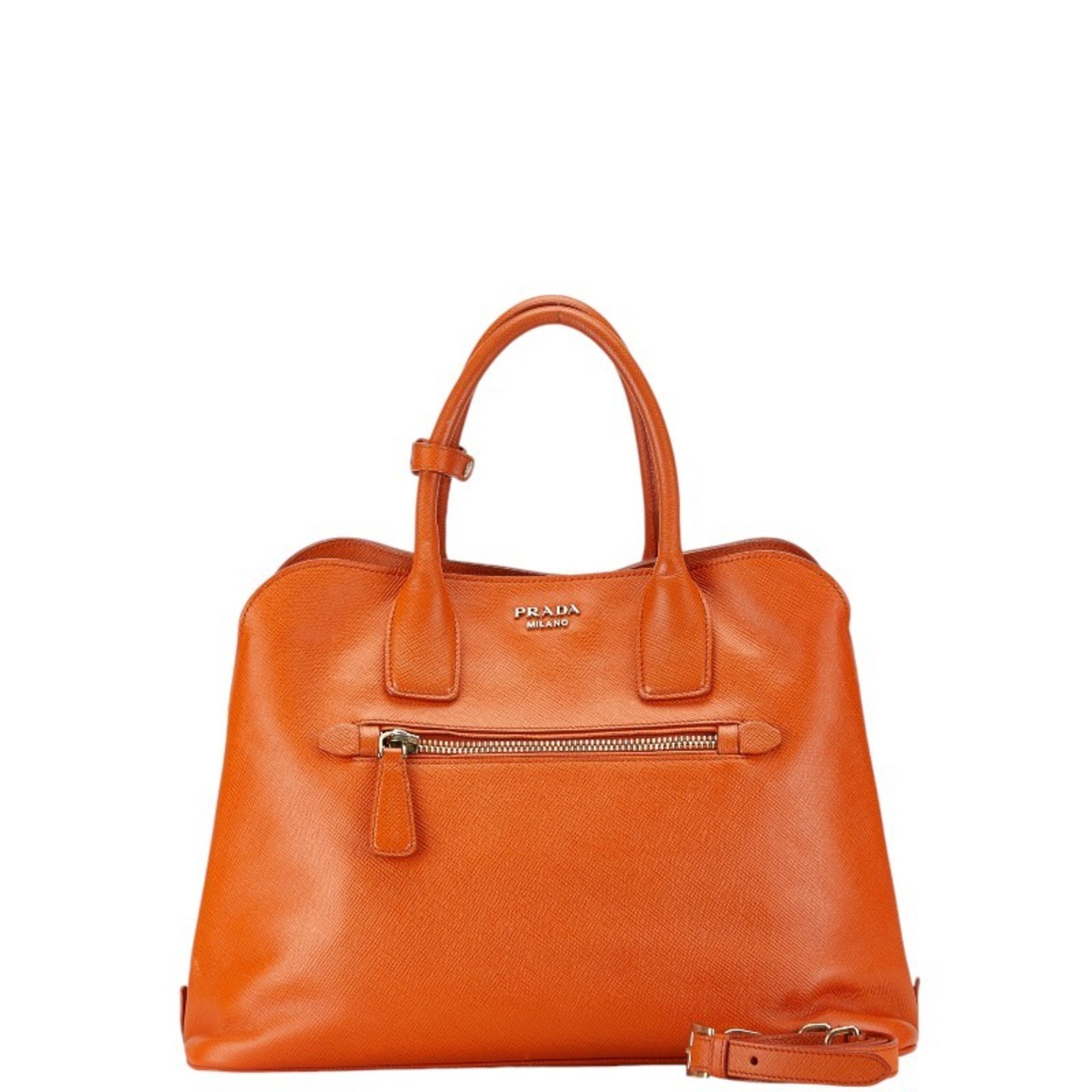 Prada Saffiano Handbag Shoulder Bag Orange Leather Women's PRADA