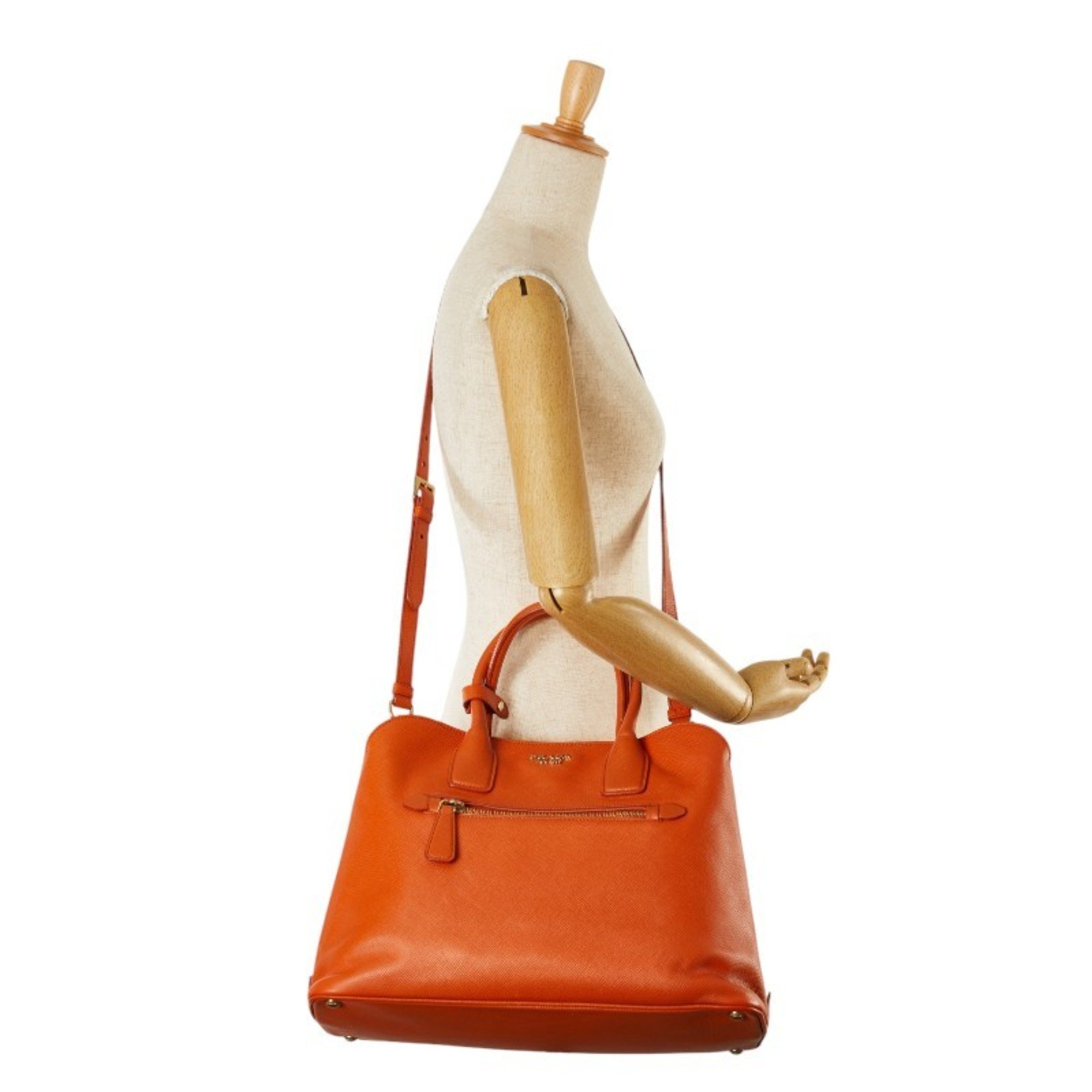 Prada Saffiano Handbag Shoulder Bag Orange Leather Women's PRADA