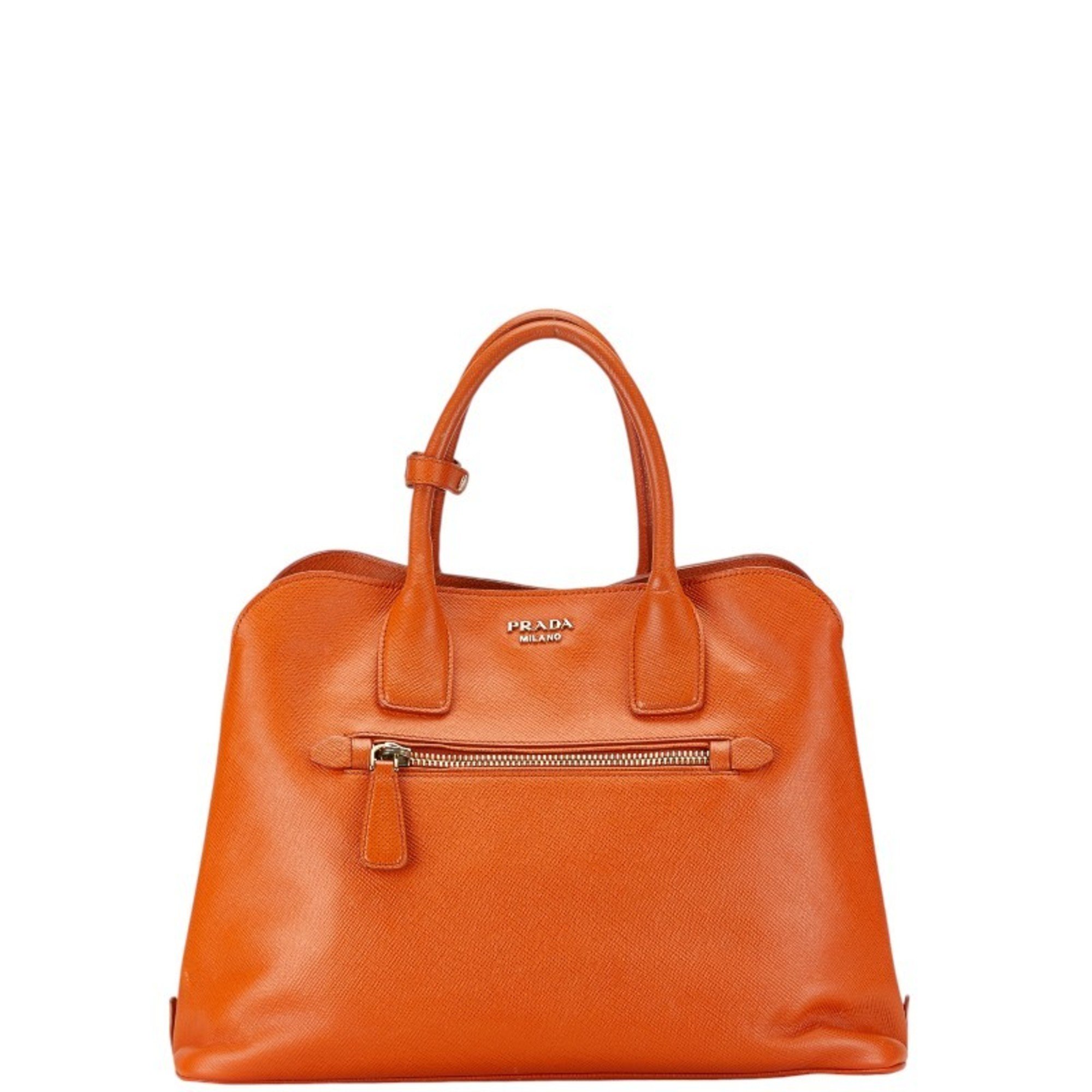 Prada Saffiano Handbag Shoulder Bag Orange Leather Women's PRADA