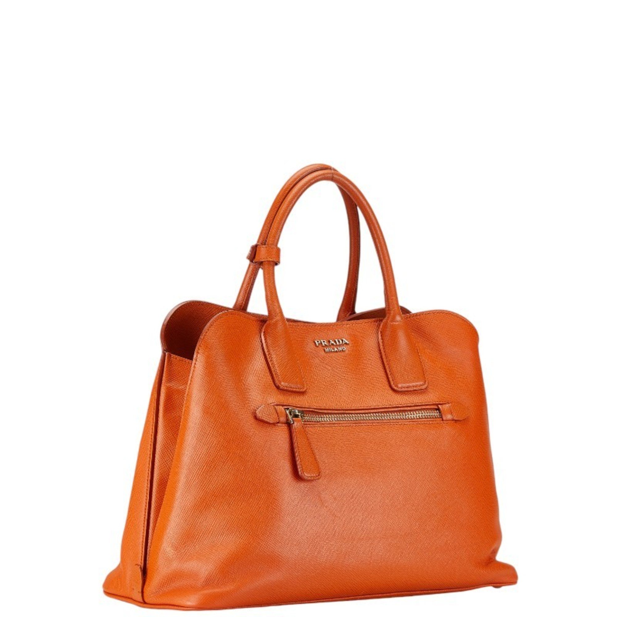 Prada Saffiano Handbag Shoulder Bag Orange Leather Women's PRADA