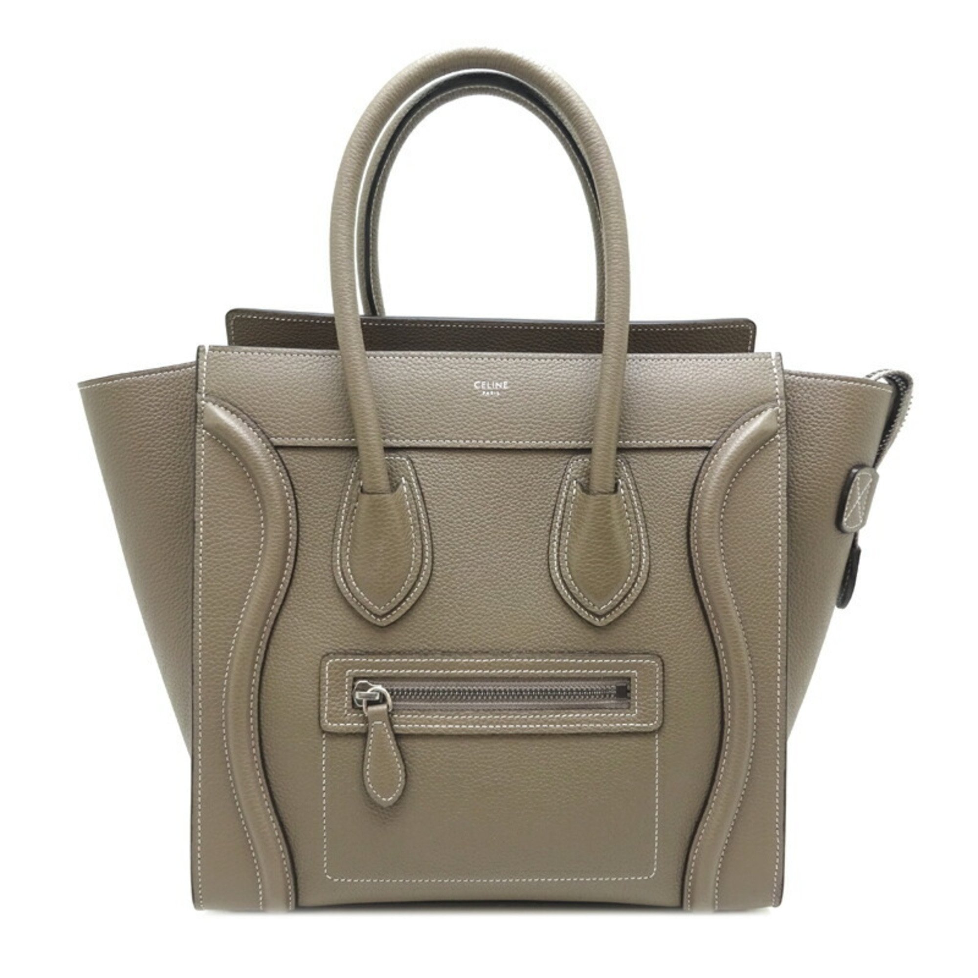 Celine Luggage Micro Shopper Women's Handbag W-AT-3201 Leather Greige (Beige Gray)