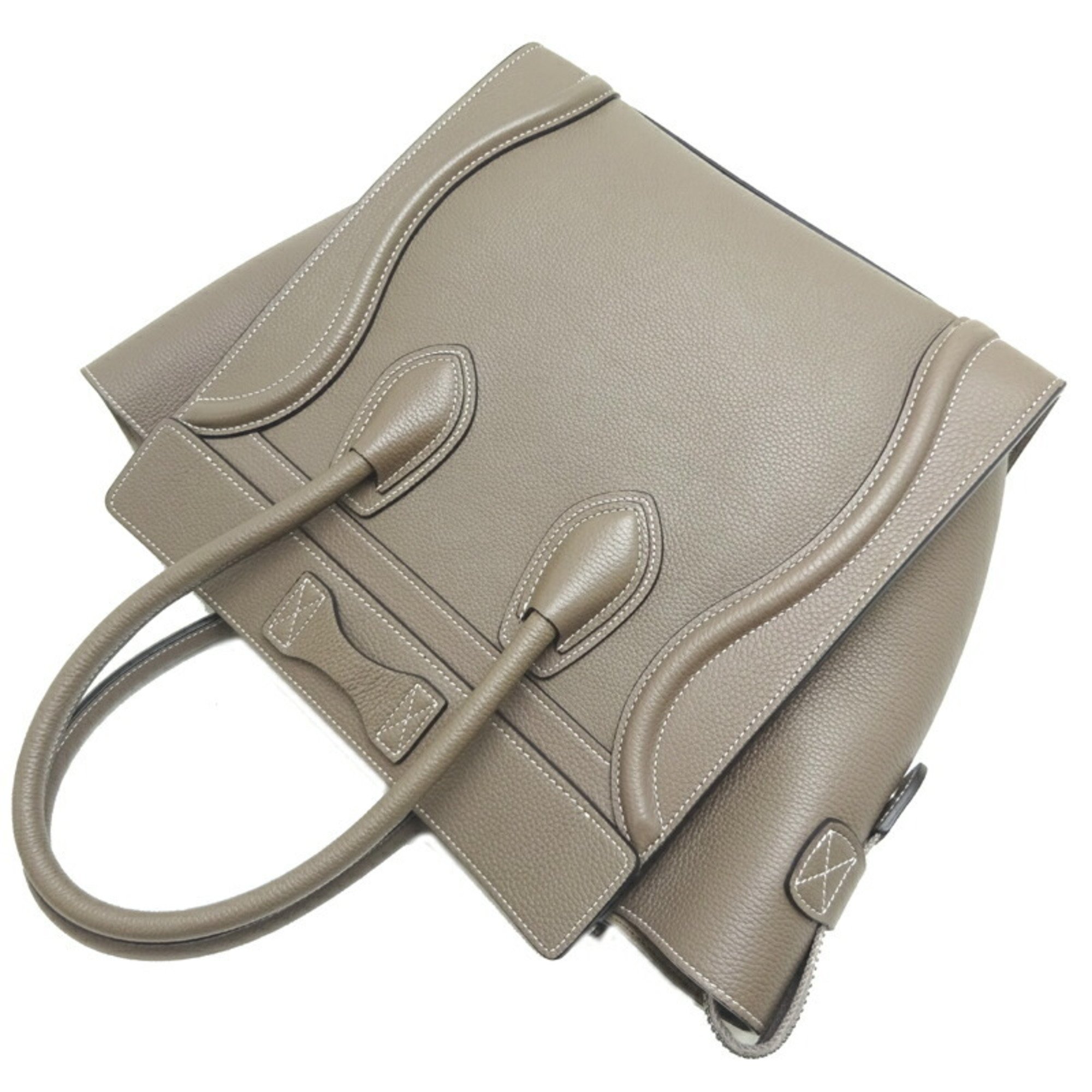 Celine Luggage Micro Shopper Women's Handbag W-AT-3201 Leather Greige (Beige Gray)