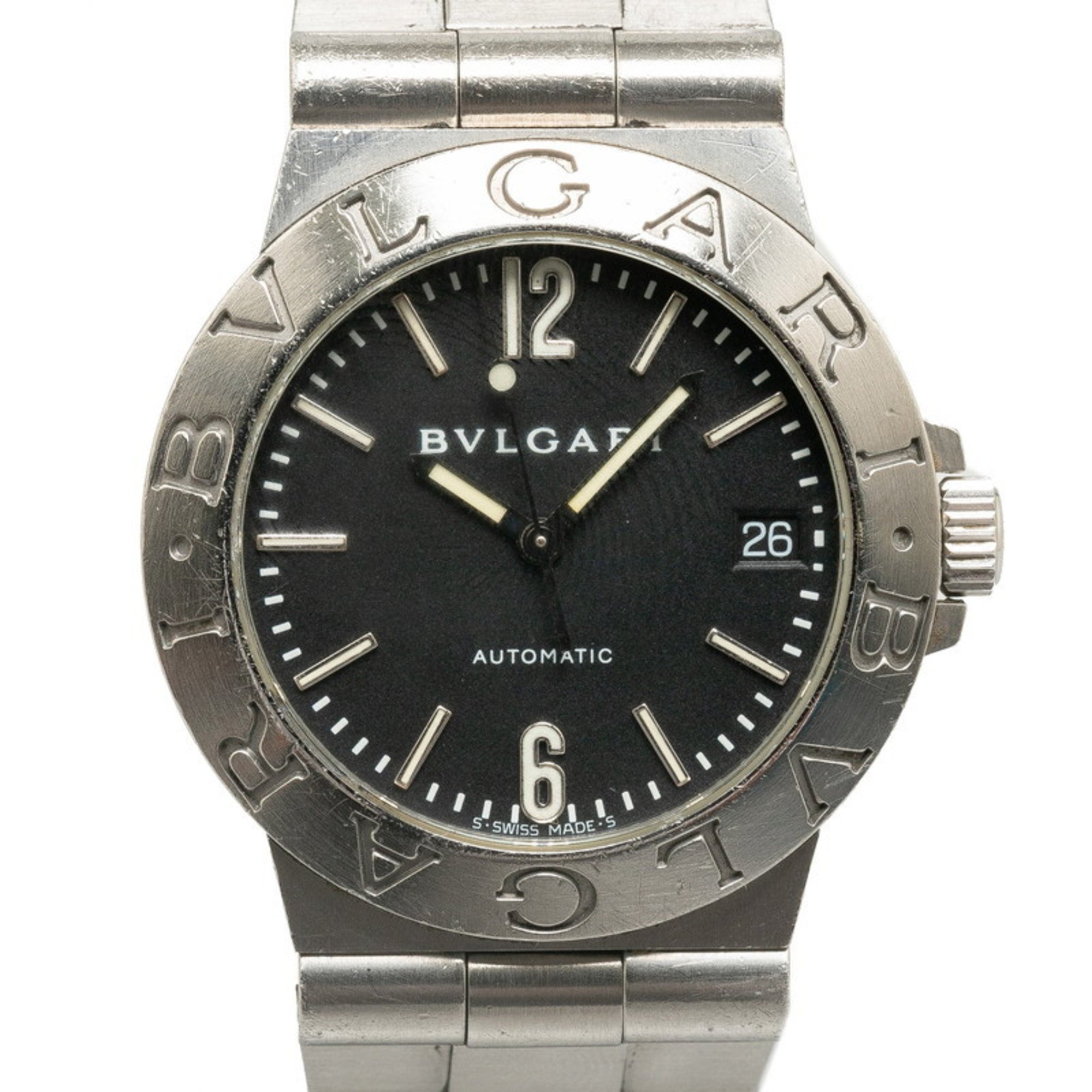 BVLGARI Diagono Sports Watch LCV35S Automatic Black Dial Stainless Steel Men's