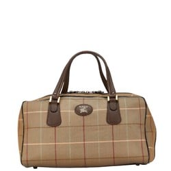 Burberry Check Boston Bag Travel Khaki Green Brown Canvas Leather Women's BURBERRY