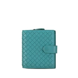 Bottega Veneta Intrecciato Bi-fold Wallet Blue Green Leather Women's BOTTEGAVENETA