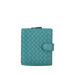 Bottega Veneta Intrecciato Bi-fold Wallet Blue Green Leather Women's BOTTEGAVENETA