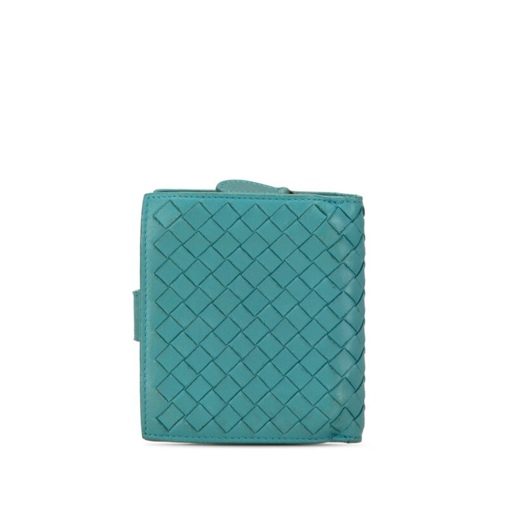 Bottega Veneta Intrecciato Bi-fold Wallet Blue Green Leather Women's BOTTEGAVENETA