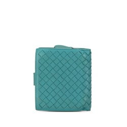 Bottega Veneta Intrecciato Bi-fold Wallet Blue Green Leather Women's BOTTEGAVENETA