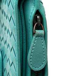 Bottega Veneta Intrecciato Bi-fold Wallet Blue Green Leather Women's BOTTEGAVENETA