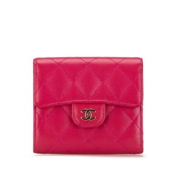 CHANEL Matelasse Coco Mark Classic Small Flap Wallet Bi-fold Pink Caviar Skin Women's