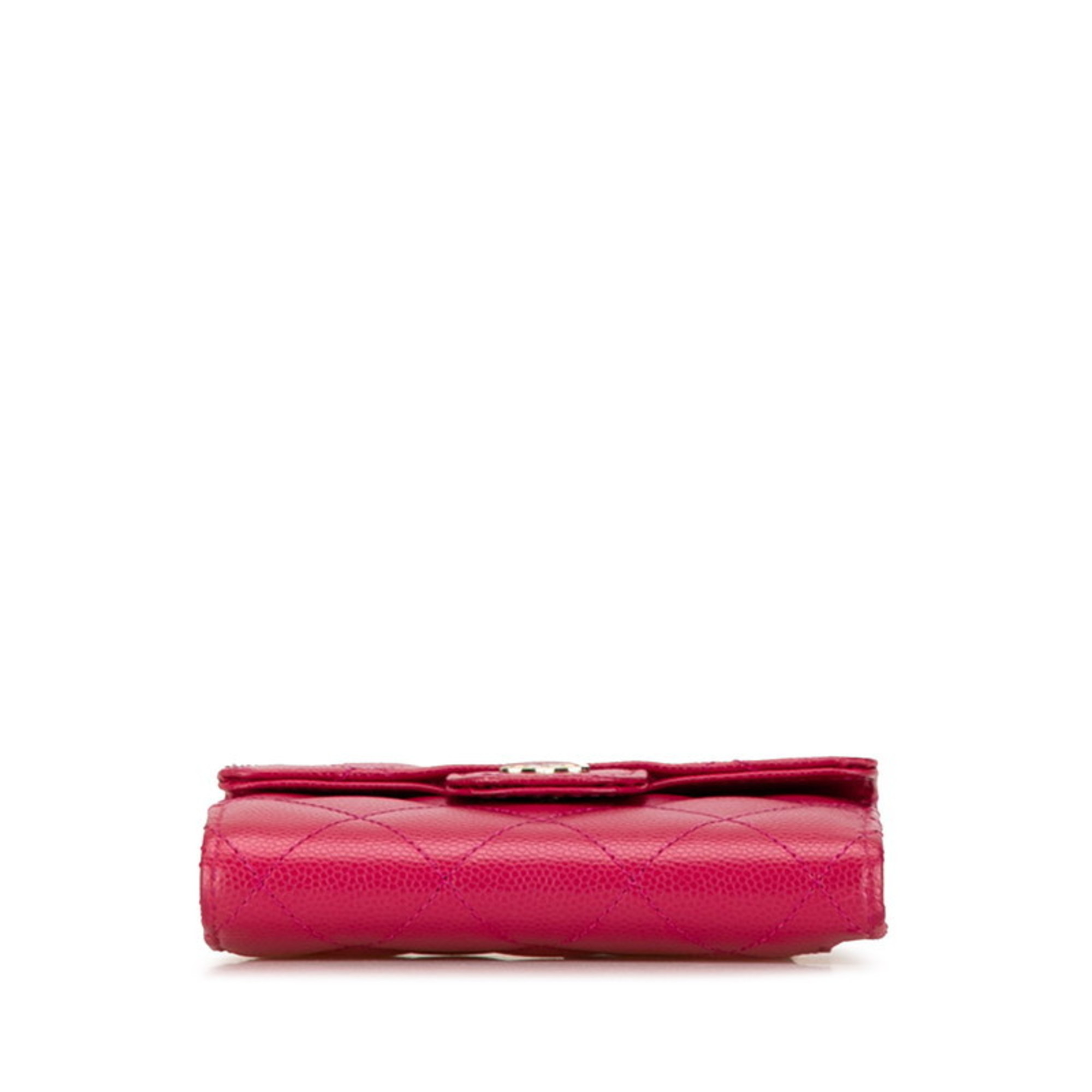 CHANEL Matelasse Coco Mark Classic Small Flap Wallet Bi-fold Pink Caviar Skin Women's