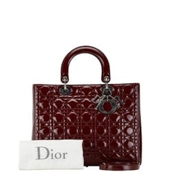 Christian Dior Dior Lady Cannage Handbag Shoulder Bag Wine Red Bordeaux Patent Leather Women's